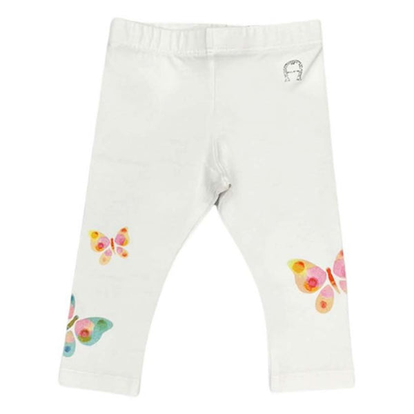 Girls White Cotton Butterfly leggings