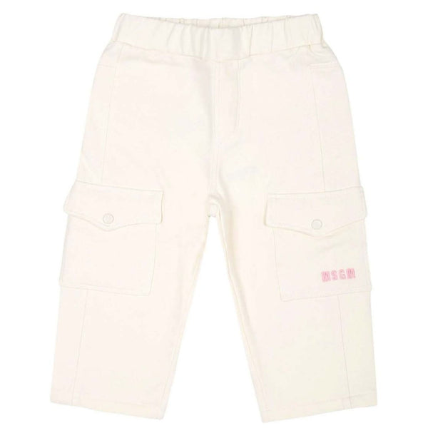 Baby Girls Cream Logo-Embroidered Trouser