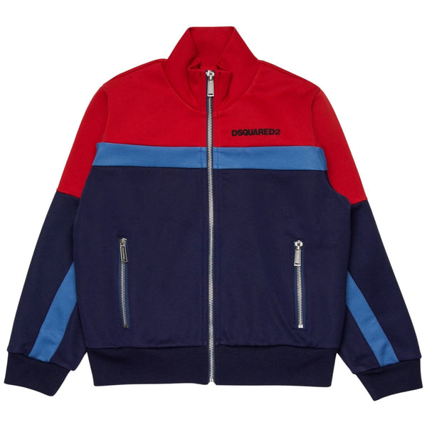 Boys Blue & Red Zip-Up Logo-Print Sweatshirt