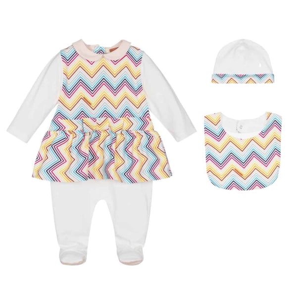 Girls White Zigzag Cotton Babysuit Set