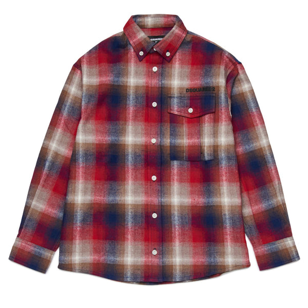 Boys Red Check Logo-Print Shirts
