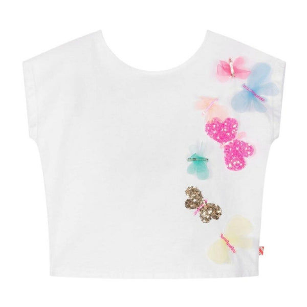 Girls White Cotton Butterfly T-Shirt