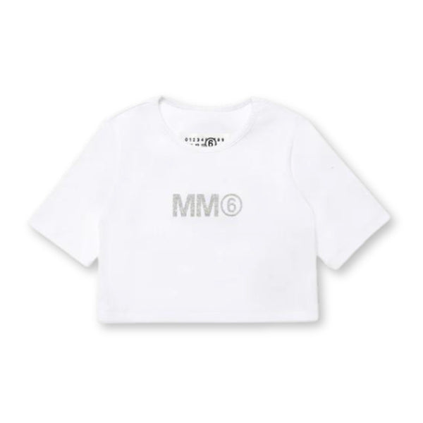 Girls White Logo-Print Ribbed Crop Top