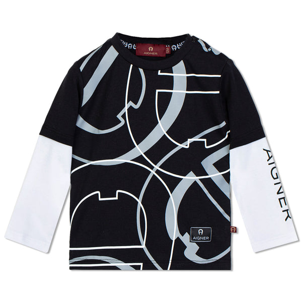 Baby Boys Black Graphic Design Logo T-Shirts