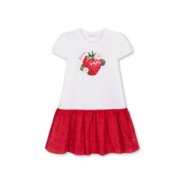 Girls White Cotton Strawberry Dress