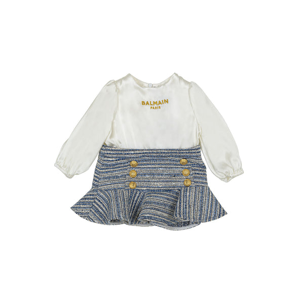 White & Blue Silk Cotton Dress