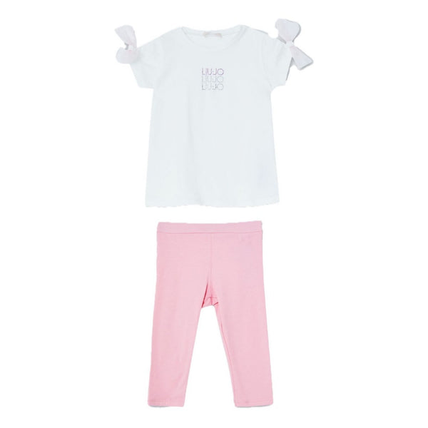 Girls White & Pink Cotton Legging Set
