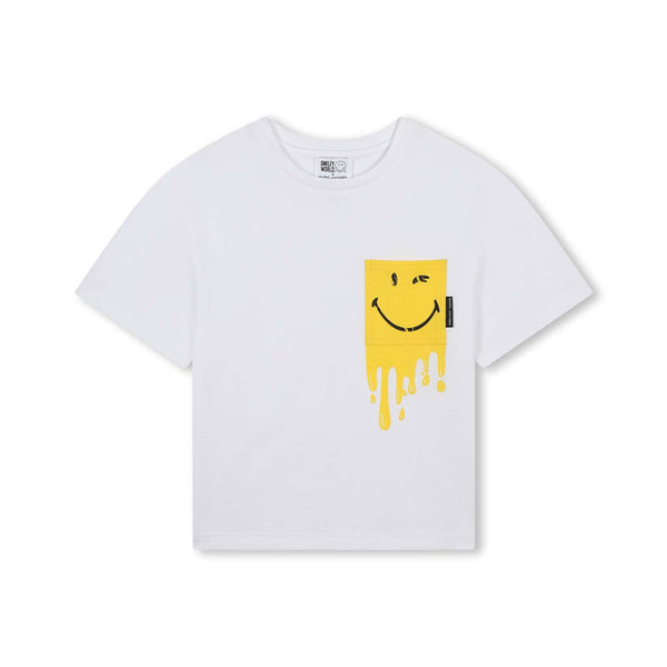 Girls White Cotton Smiley T-Shirt