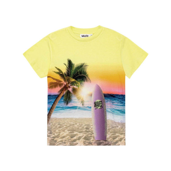 Boys Yellow Cotton Surf-Print T-Shirt