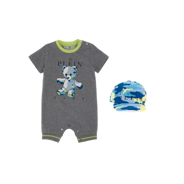 Baby Kids Grey Logo Print Romper