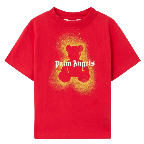 Boys Red Spray Bear Logo-Print T-Shirt