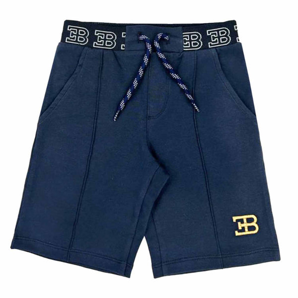Boys Navy Blue Shorts With Logo Waistband