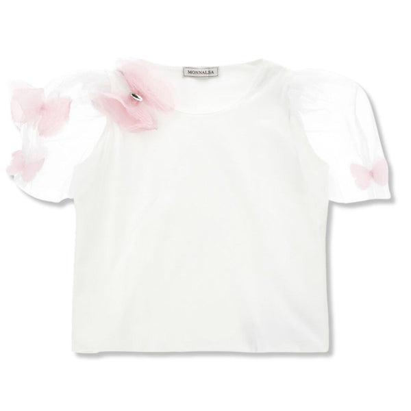 Girls White Top With Tulle Sleeves