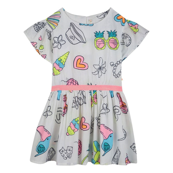 Girls White Graphic-Print Cotton Dress