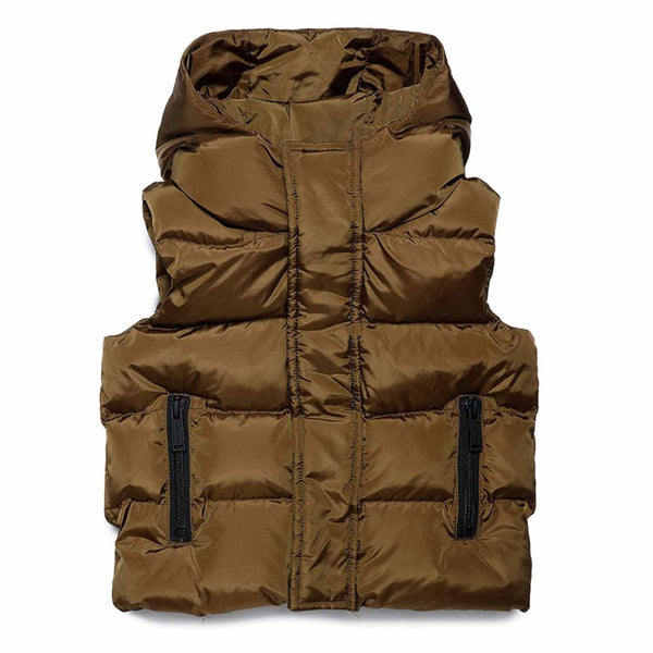 Kids Brown Logo-Print Padded Hooded Gilet