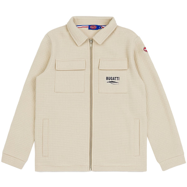 Boys Beige Embroidered-Logo Zip-Up Shirt
