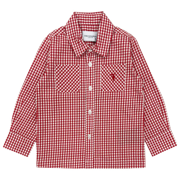 Baby Boys Red Embroidered-Logo Check Shirts