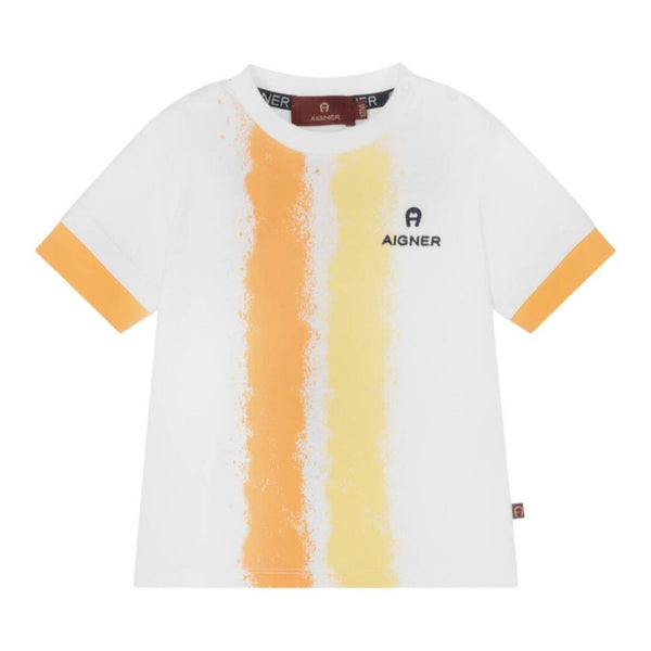 Baby Boys White & Orange Cotton Logo T-Shirt
