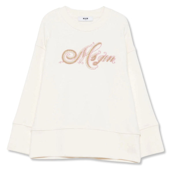 Girls Cream Embroidered Logo-Print Sweatshirts
