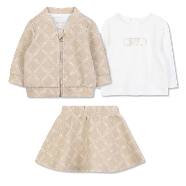 Baby Girls Beige All-Over Logo-Print Skirts Set