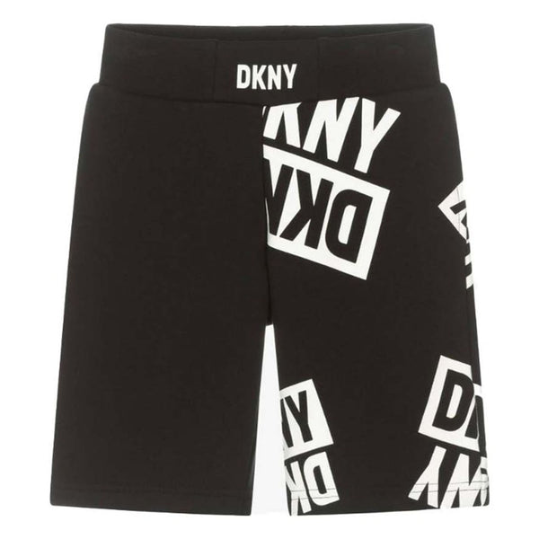 Kids Black Cotton Logo Shorts