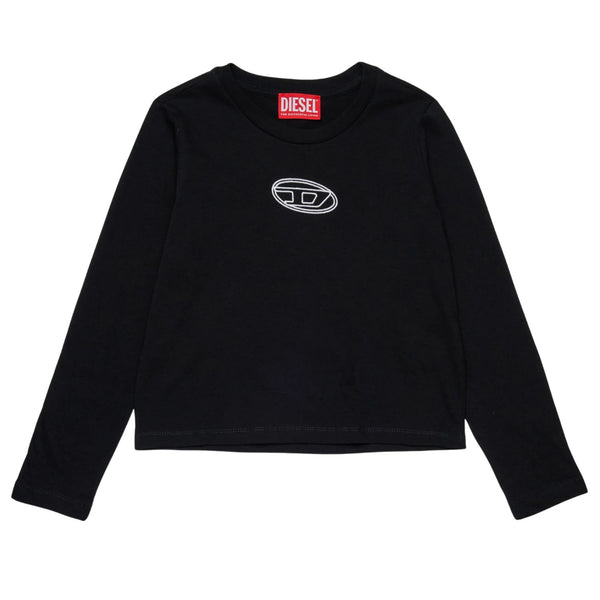 Girls Black Logo-Embroidered T-shirt