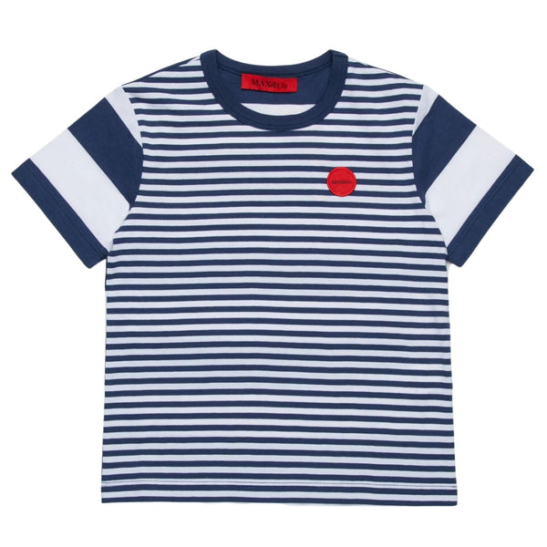 Girls Blue Striped T-Shirt With Logo-Patch