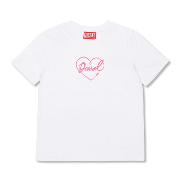 Girls White Heart-Print Cotton T-shirt