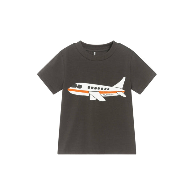 Black Plane Print Cotton T-Shirt