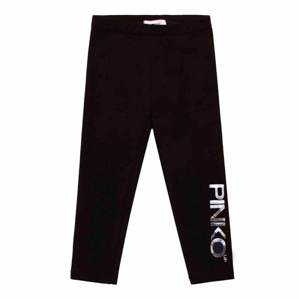 Girls Silver Logo Black Leggings