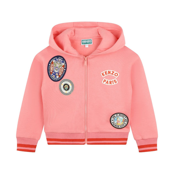 Girls Pink Logo Patches Zipped Hoodie