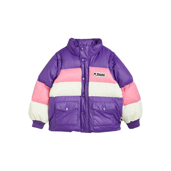 Kids Purple Zipper Sleeve Puffer Jacket
