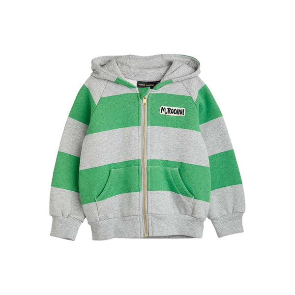 Kids Green & Grey Stripe Zip Hoodie