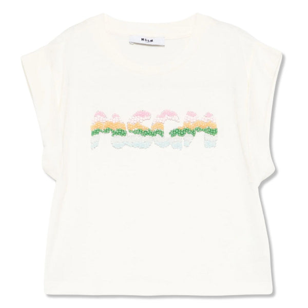 Girls White Rhinestones-Logo Top