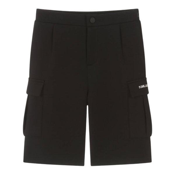 Boys Black Cotton Cargo Shorts