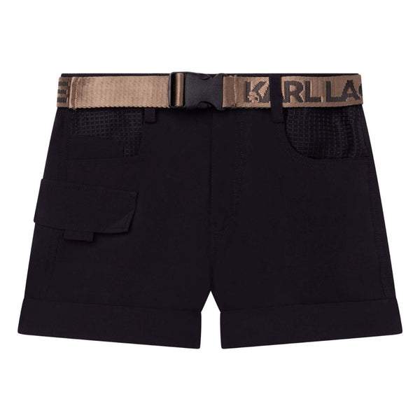 Girls Black Logo Belted Short