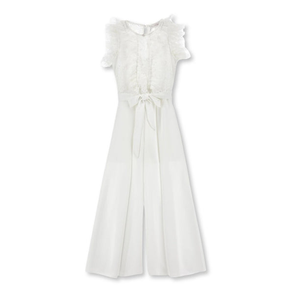 Girls White Elegant Satin Jumpsuit