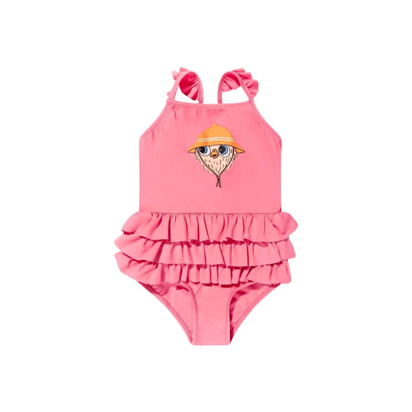 Girls Pink Ruffle-Detailing Swimsuit