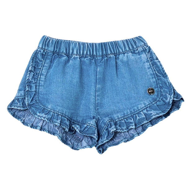 Baby Girls Blue Ruffled Hem Chambray Shorts
