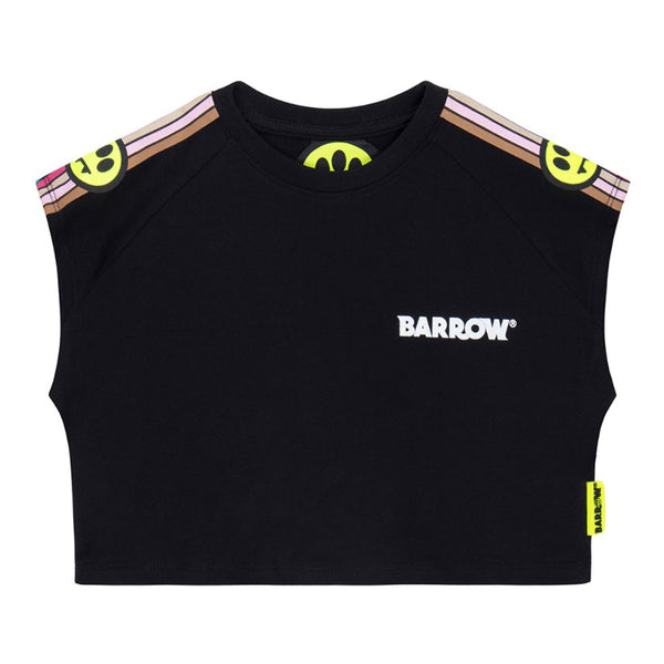 Girls Black Cropped Sleeveless T-Shirt