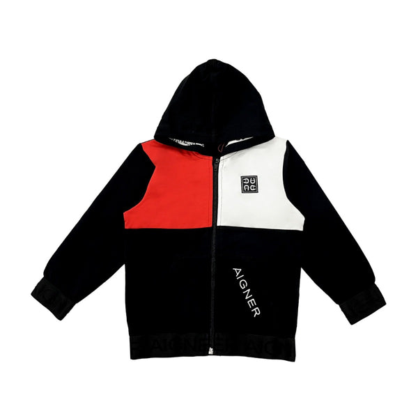 Boys Black Logo-Patch Zip-Up Hoodie