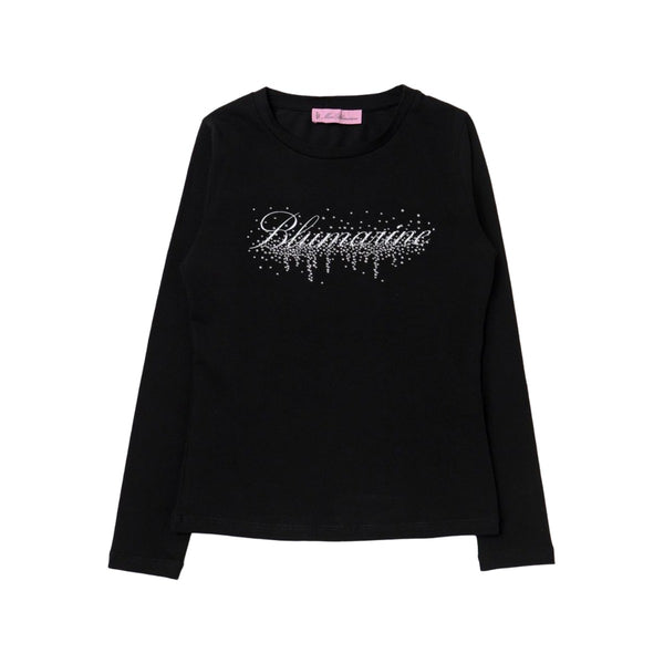 Girls Black Rhinestone-Embellished Logo T-Shirt