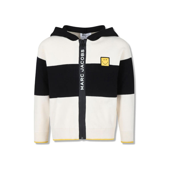 Unisex White & Black Striped Hooded Cardigan