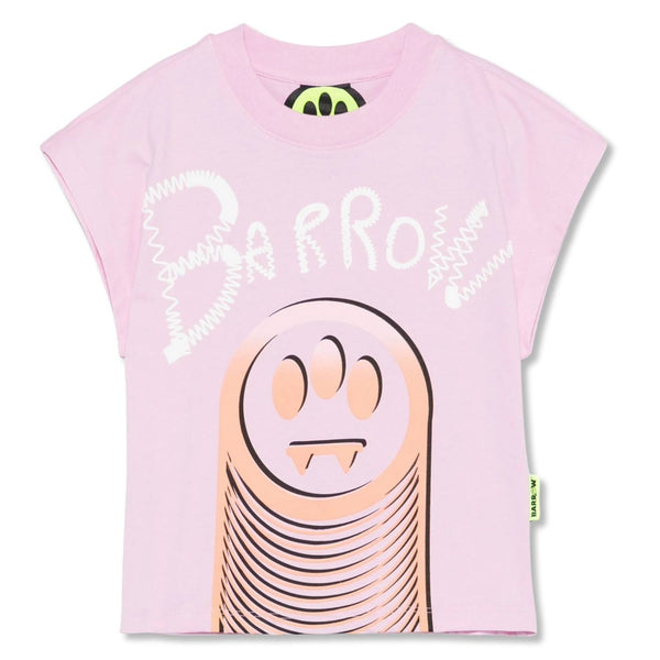 Girls Pink Face Motif-Logo Print T-Shirt