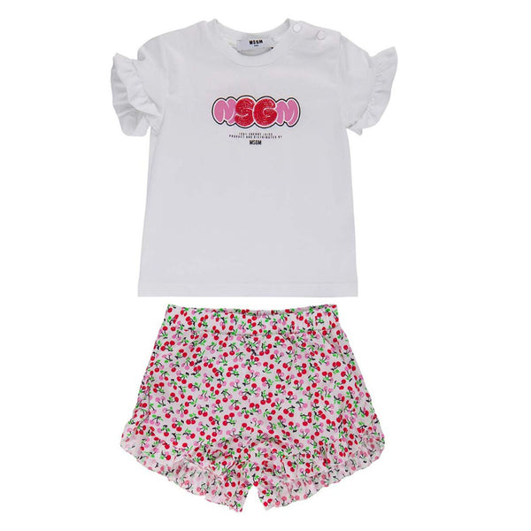Girls White Top & Floral Shorts Set