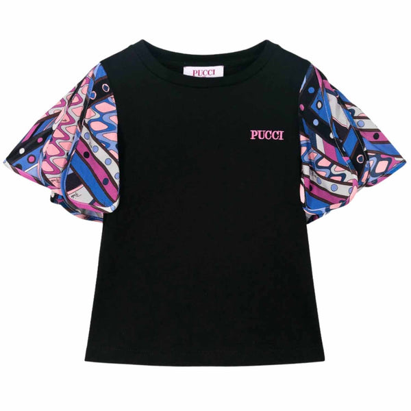 Girls Black Viscose Vivara Print T-Shirt