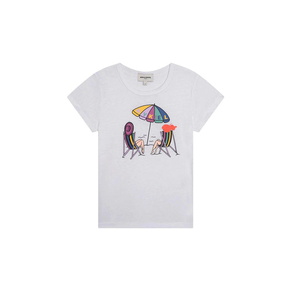 Girls White Printed Cotton T-Shirt