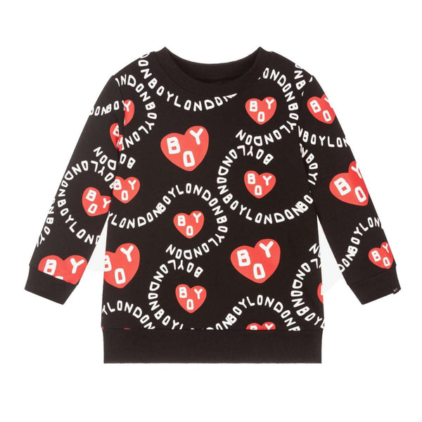 Boys Kids Heart Print Sweatshirt Black - Unisex