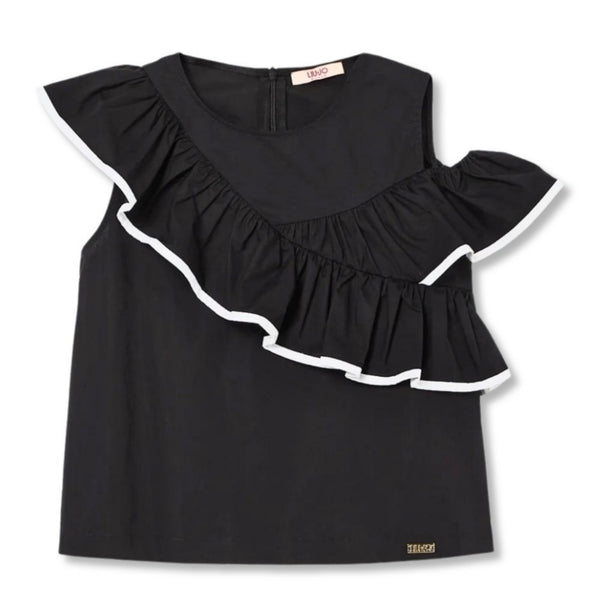 Girls Black Top With Flounce