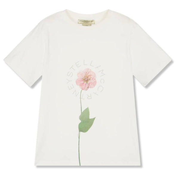 Girls Ivory Cotton Flower T-Shirt